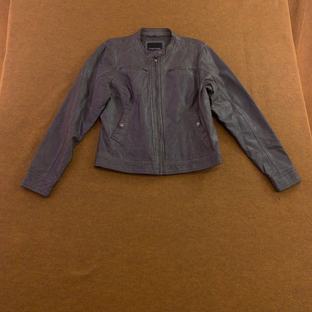 Maurices Womens XL Gray Faux Leather Moto Biker Jacket